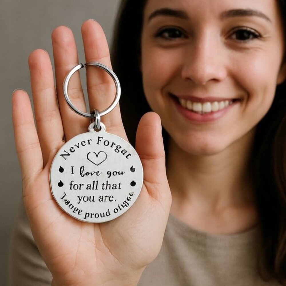 Never Forget I Love You Keychain Stainless Steel Bag Charm Keyring OS New